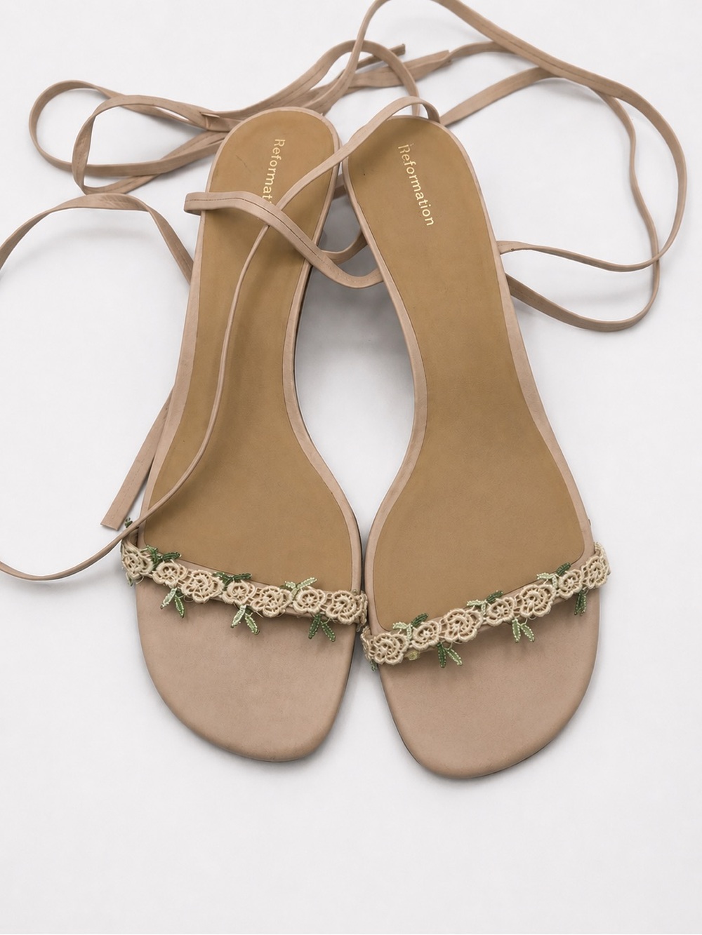 Reformation Carina Tan Rose Lace-Up Sandals